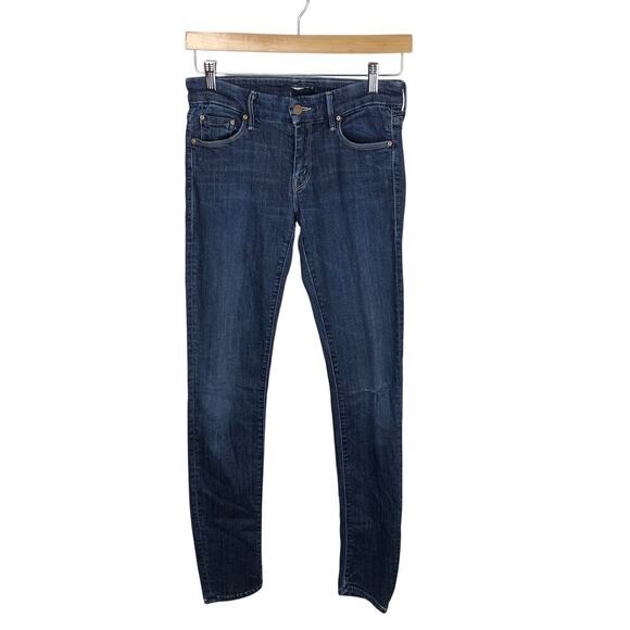 Mother The Looker Mid Rise Dark Wash Distressed Skinnny Ankle Jeans - Size 27 - Picture 1 of 9
